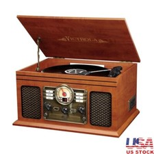 6-in-1 Bluetooth Record Player Turntable CD Cassette FM Radio Vintage Music Hub