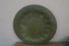 Vintage Engraved Etched Ethnic Moroccan Brass Round 13.5" Tray / Plate Morocco 
