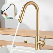 Kitchen Sink Mixer Tap Pull Out Mono 360° Swivel Spray Spout Single Lever Gold
