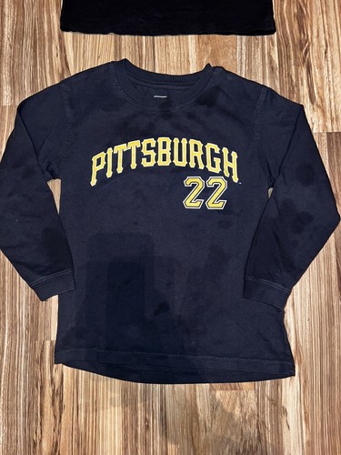 Pittsburgh Pirates McCutchen Boys Long Shirt Sleeve Shirts Sz 4/5 Oil Stains - Picture 3 of 6