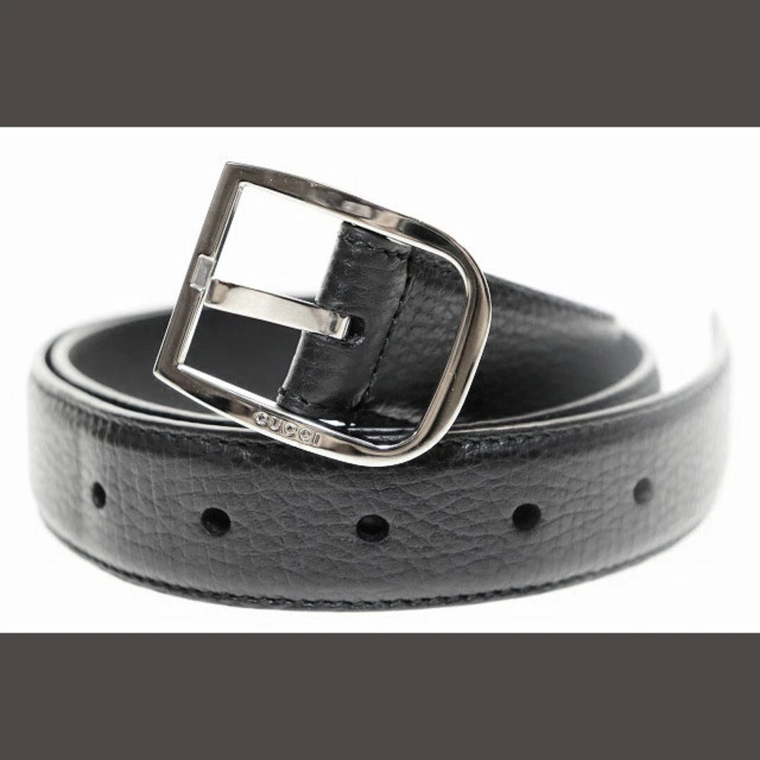 Gucci ceinture cuir 80 32 510309 601254 boucle logo noir argent 240817 Occasion dd08