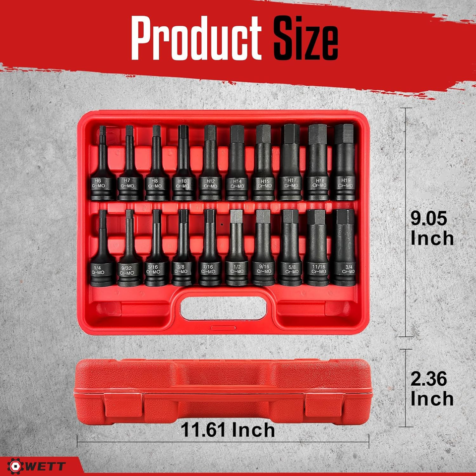 1/2" Drive Master Impact Hex Bit Set, 20 Piece Hex Driver Socket Set ...