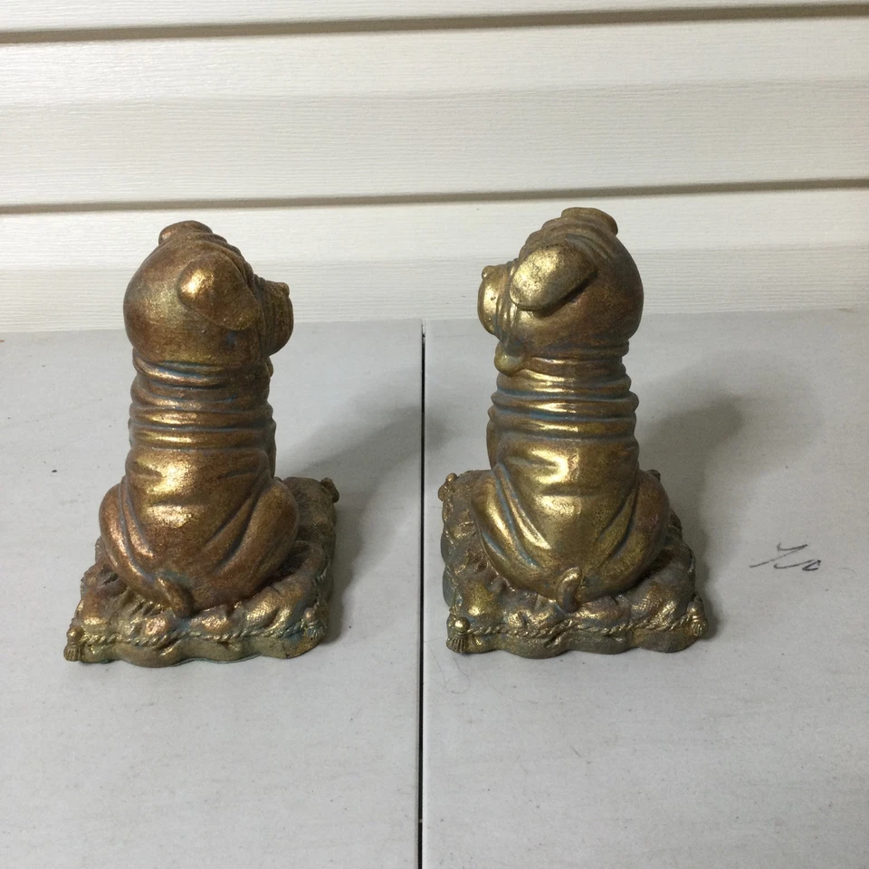 2 Shar Pei Tiza Estatua Extremo Libro Pintado Dorado Pesado Arrugas Perro Foto 2 de 4