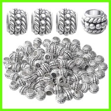 100pcs Tibetan Antique Silver Large Hole Spacer Beads Alloy European Rondelle...