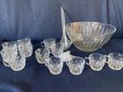 Vintage  Punch Bowl Set Crown Point by Anchor Hocking 12 serving set complete