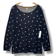 NEW Chicos Sweater L Polka Dot Jacquard Pullover 2 Black White Classic Whimsical