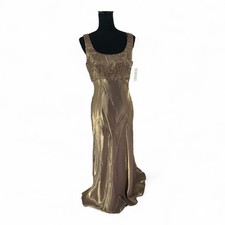 Alex Evenings Metallic Mocha Gold Gown Dress Size 10 Goddess Y2K Whimsigoth Vtg