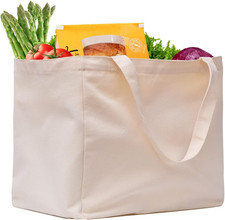 Canvas Reusable Grocery Bags Heavy Duty, 8.3 Gal Foldable Large Tote Bag with Ha