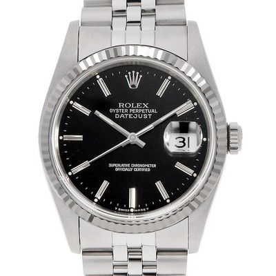 ROLEX Datejust 16234 black bar E number second hand herren