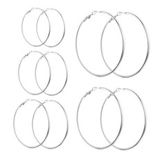 Stainless Steel Hoop Earrings 5 Pairs Big Thin Hoop Earrings Stylish Silver