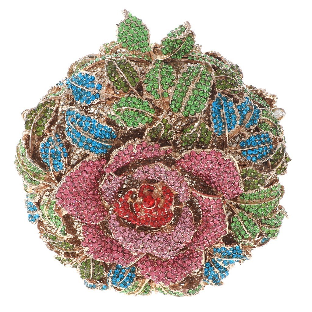 Gold Tone Metal Rhinestone Crystal Clutch Evening Bag HB6122-MUL