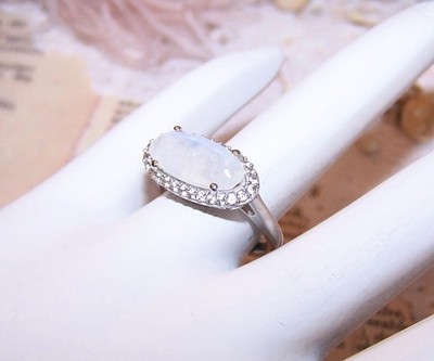 MCGI Sterling Silver Moonstone Quartz Zircon Ring - Size 5.75