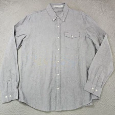 Criquet Shirt Mens Large Gray Button Down Oxford 100% Cotton Long Sleeve Casual