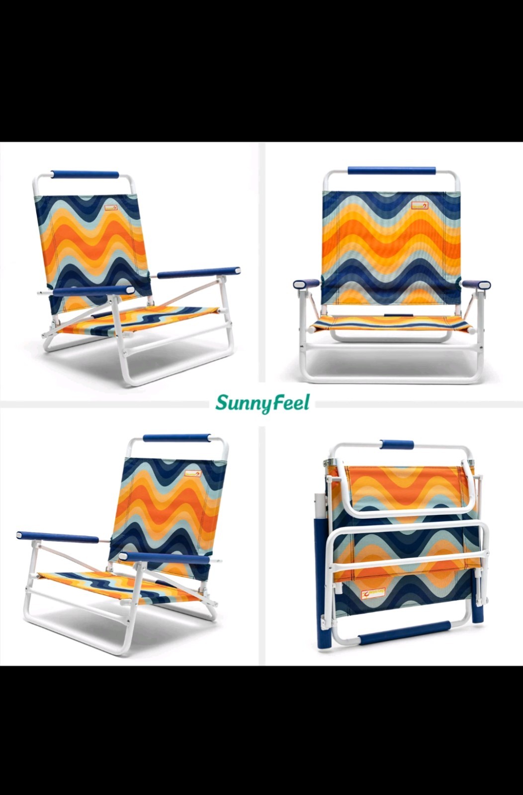 NEW Set Of Two SunnyFeel AC5901B Lo Beach Chairs Foldable Camp Chairs 