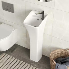 11.2 In. X 12.6 In. Square Pedestal Bathroom Sink in White Ceramic with Single F