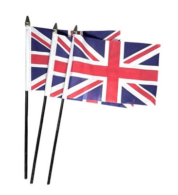PACKUNG MIT 3 kleinen handwinkenden FAHNEN 6''X4'' Flaggen UNION JACK VEREINIGTES KÖNIGREICH UK FLAGGE