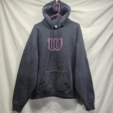 Vintage Wilson Black Faded Hoodie Jacket Men's Size XL Pullover Graphic Print 