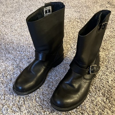 Frye Boys (US 3) Engineer Black Leather Closed Toe Dual Buckle Moto Boots