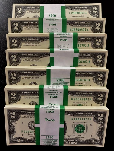 Pack of (05) NEW $2 Bills Uncirculated Consecutive Serial # Two Dollar CRISP Unc
