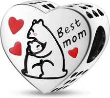 MULA 925 Sterling Silver Charms for Bracelets and Necklaces Cute Cat Best Mom 