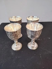 4 Vintage Corbell & Co Silverplate Cherubs Grape Vine Goblets Victorian Style A1
