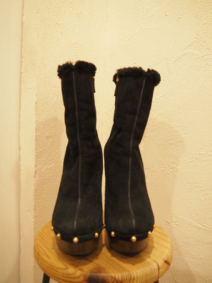 GUCCI Boots Shoes EU 37.5 US 7.5 Mouton Suede Black Authentic thumbnail 2