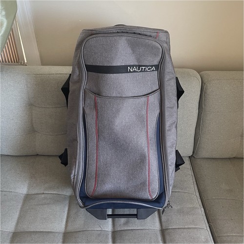 Nautica Gray Navy Blue Soft Carry On Suitcase Wheels Retractable Handle