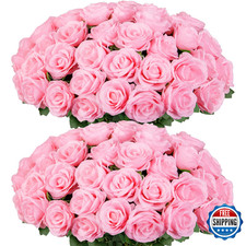Ouddy Decor 50 Pcs Fake Roses Artificial Flowers Bulk Real Touch Velvet Silk Flo