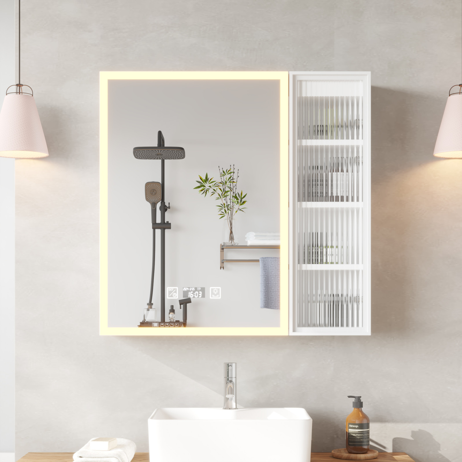28x28" LED Mirrored Medicine Cabinet for Bathroom w/ USB Power Outlet Wall Mount