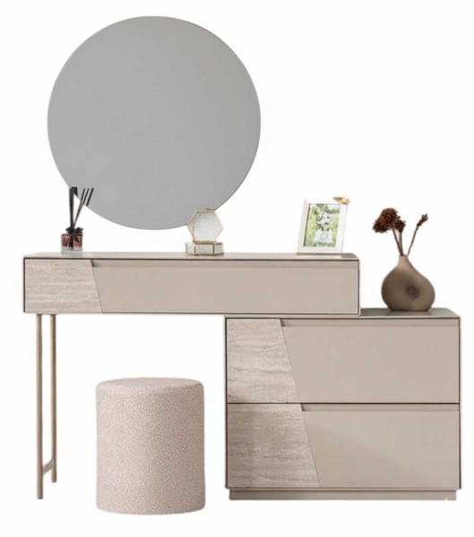Schminktisch Spiegel Hocker Stil Modern Farbe Beige Neu Schlafzimmer-image