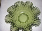 Vintage 12" Fenton Colonial Green Glass  Ruffled Bowl