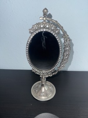 Vintage/Antique Ornate Tabletop Vanity Mirror 10'' Rose & Leaf Details