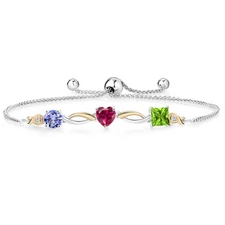 925 Silver and 10K Yellow Gold Tanzanite Created Ruby Peridot and Lab Grown