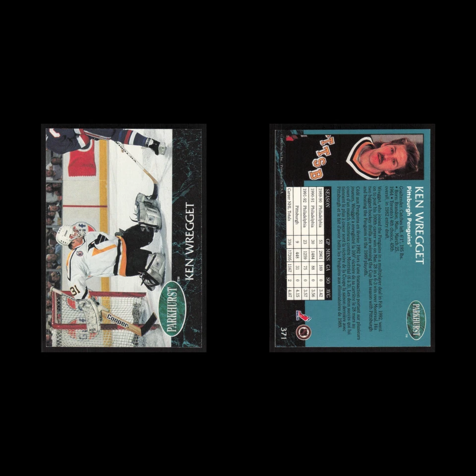 Ken Wregget #371 1992 Parkhurst Pittsburgh Penguins Hockey Card NHL NM - Image 3 of 3