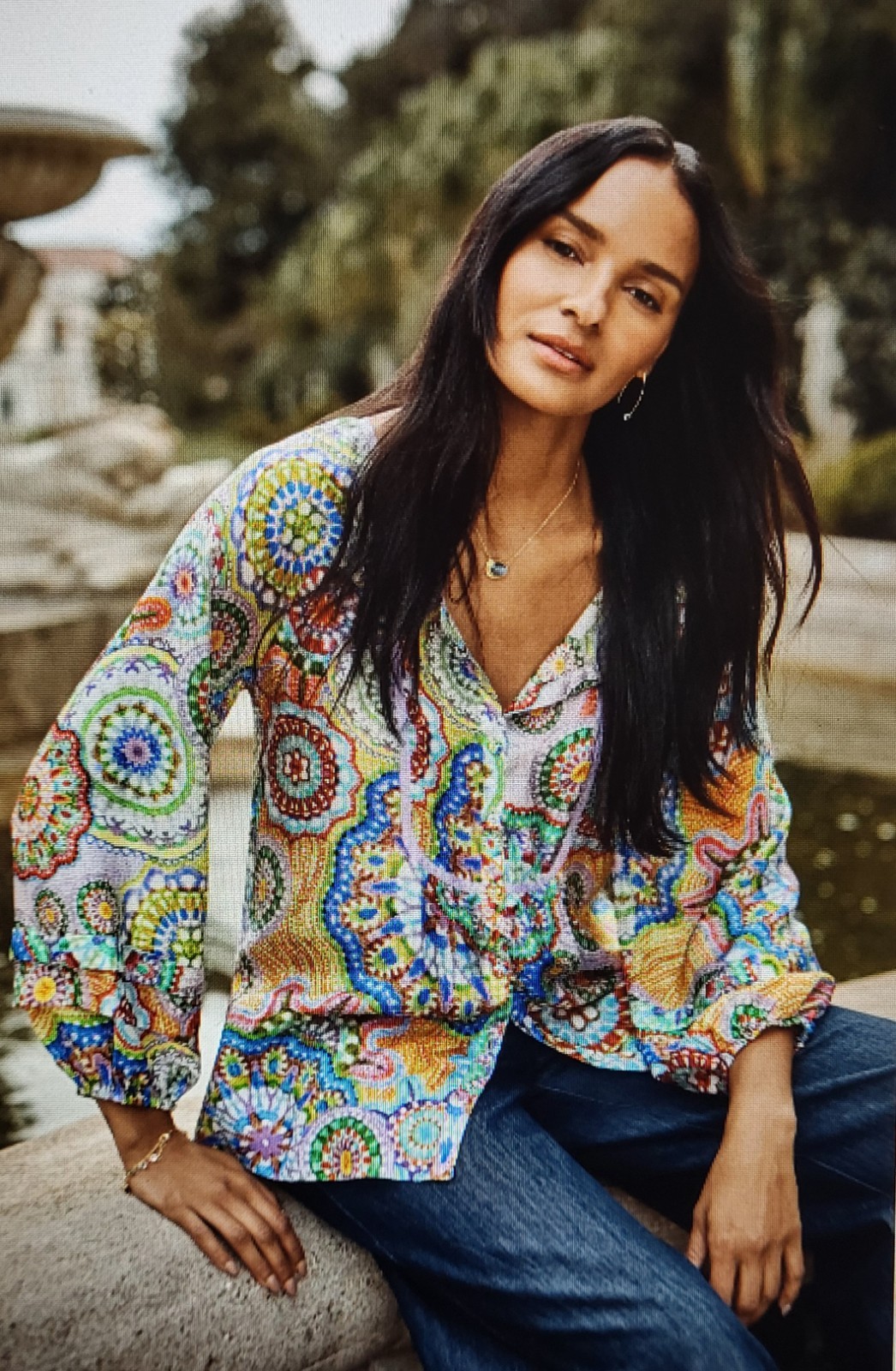 Johnny Was Jannika Silk Button Down Blouse Multi Colors Size XL NEW with TAG