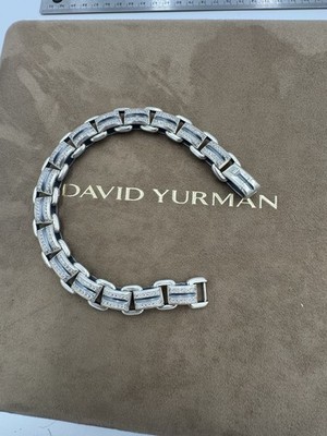 David Yurman Streamline Link Bracelet in Silver with Diamonds 7.5mm Size Large