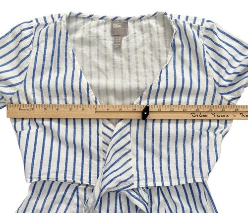 ASOS Women’s Linen Jumpsuit Cut Out Striped Nautical Preppy Coastal Chic Size 6 - Picture 5 of 11