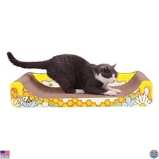 Vibrant Yellow Cat Scratcher Lounge - Corrugated Cardboard Sofa for Kittens