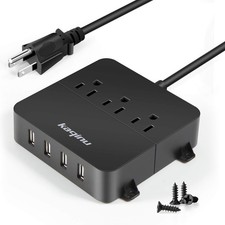 Power Strip with USB - Wall Mountable Power Strip with 4 USB Ports  3 Outlet...