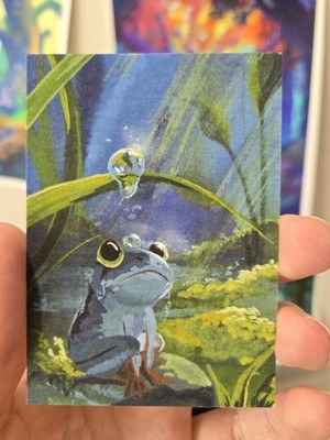 ACEO - PRINT 2.5x3.5 Rain Landscape Water Drops Frog Kawaii Cute SoKyleeMarie