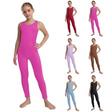 Girls Casual Sports Jumpsuit Sleeveless Ribbed Solid Color Full Body Leotard