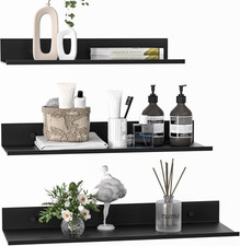 Wisfame Floating Shelves for Wall Set of 3, Black Metal Wall Shelves for Bathroo
