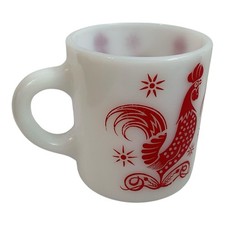 Taza de café Hazel Atlas rojo gallo leche vidrio pollo taza de café vintage años 50 EXC