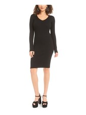 PLANET GOLD Womens Body Con Knee Length Dress Black Long Sleeve Juniors 2XS