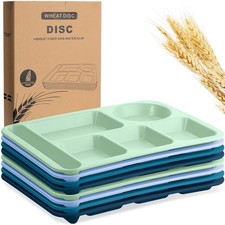 Pinkunn 8 Pcs Large 14 Inch Wheat Straw Divided Plates Unbreakable Dinnerware Se