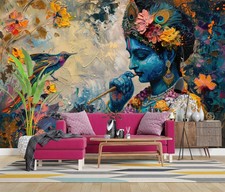 Krishna Painting Hindu Art Signature Non-Wove...