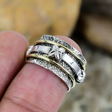 Flower Spinner Ring 925 Sterling Silver Fidget Anxiety Relief Jewelry Love Gift