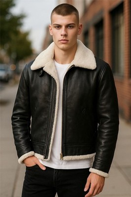 Herren Braune Pilot B3 Lammfell Zweiter Weltkrieg Bomber Fliegerjacke