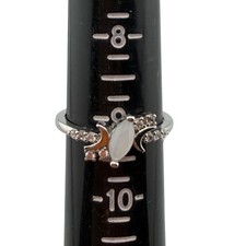 925 Sterling Silver Moonstone  CZ Marquise Ring Size 9.25 Moon Crescent