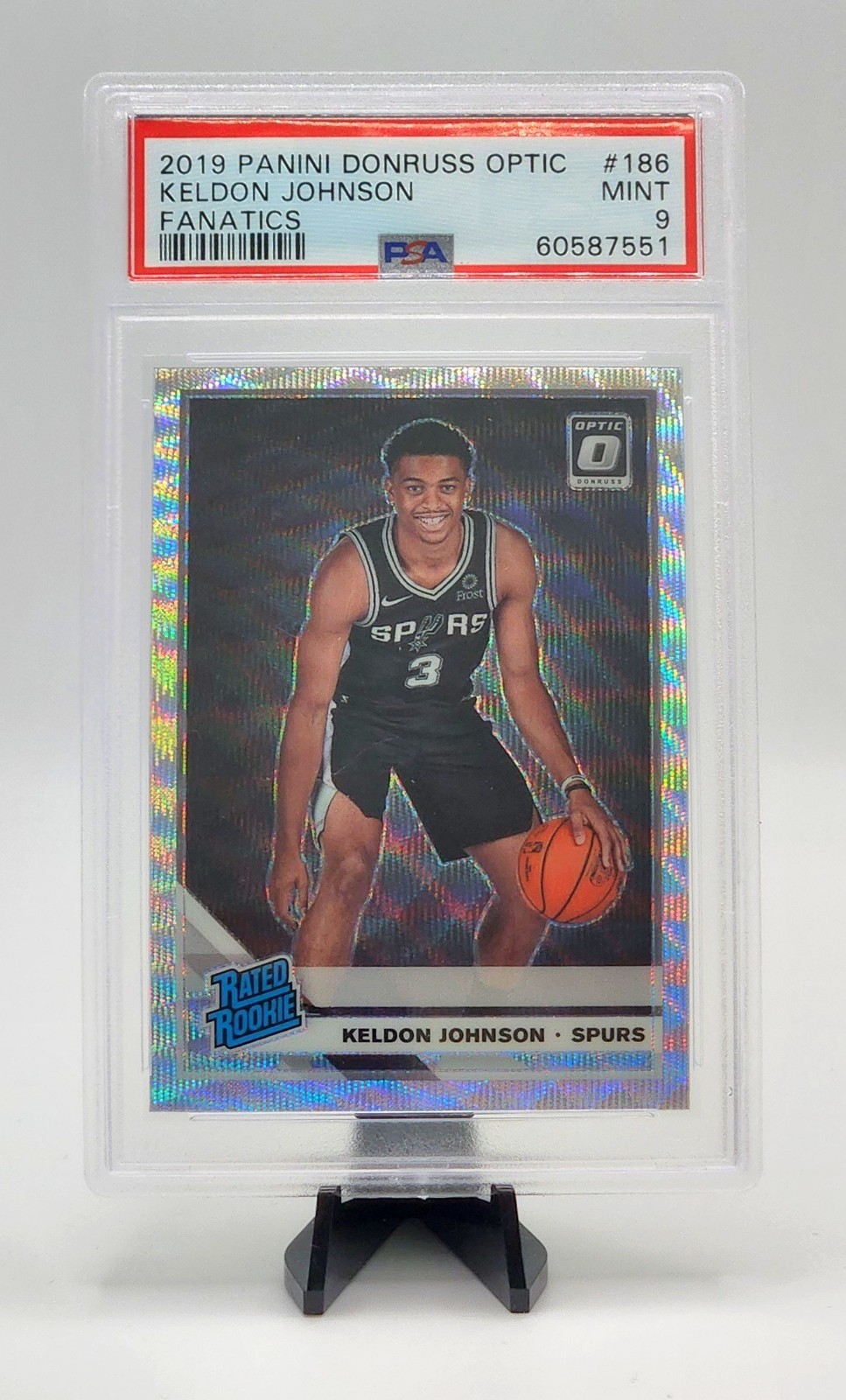 2019-20 Donruss Optic Keldon Johnson RC #186 Fanatics Silver Wave Prizm PSA 9